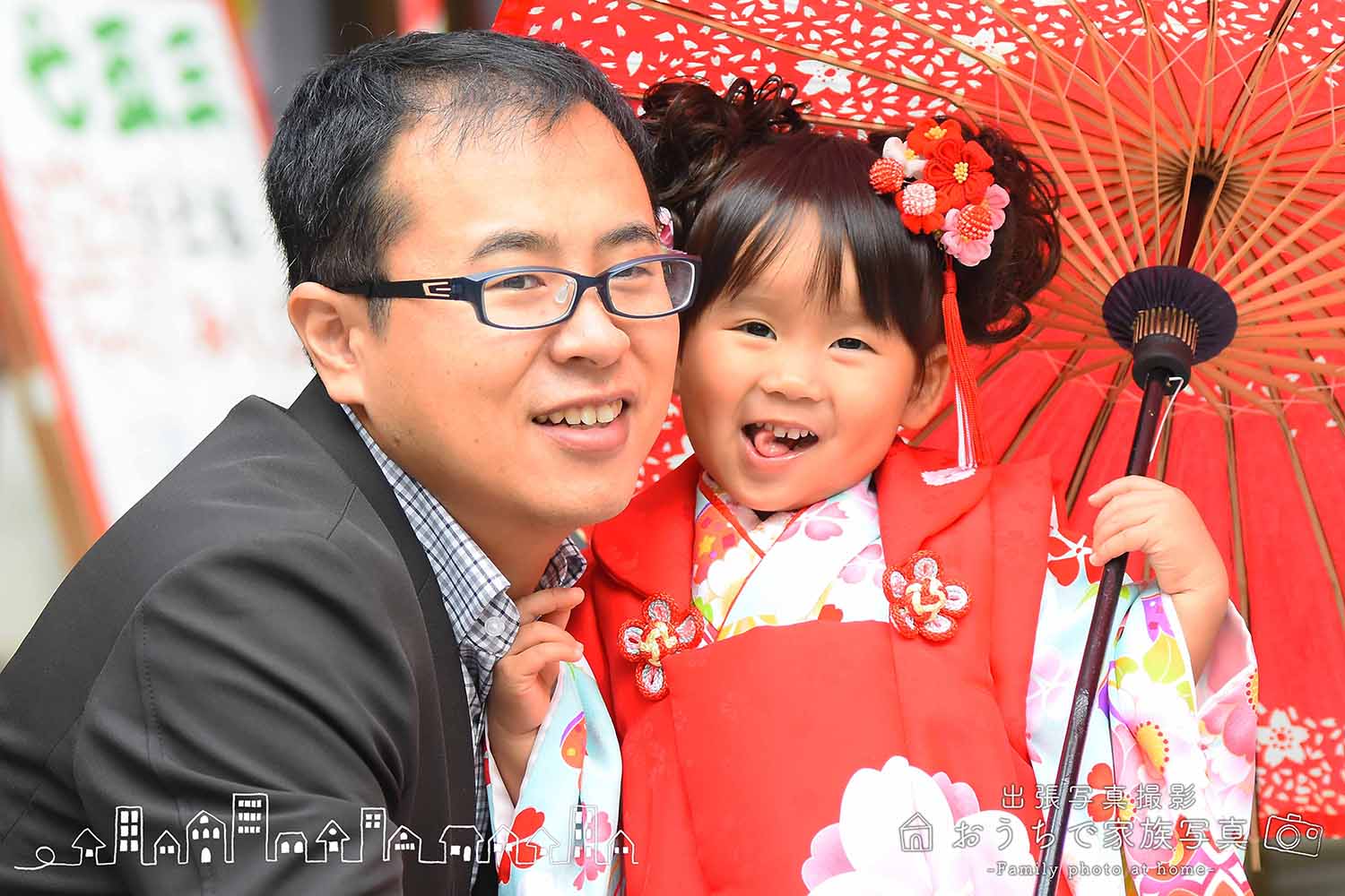 出張写真の飯盛神社での七五三の写真